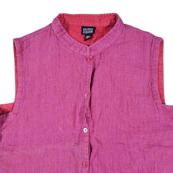 Eileen Fisher 100% Linen Top Womens S Pink Sleeveless Button Up Mandarin Collar - Picture 5 of 8
